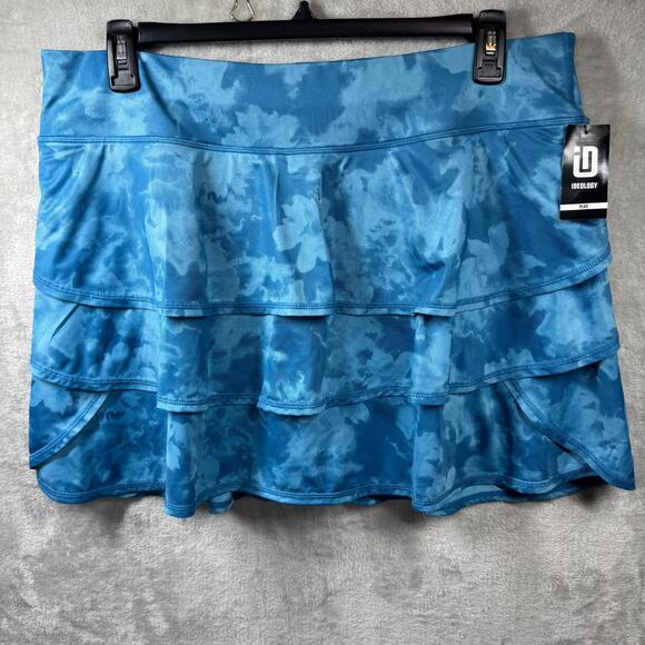 ID Ideology NEW Womens Skort Plus 1X Flouncy Tiered Blue Dye Pull On Stretch - Picture 1 of 9